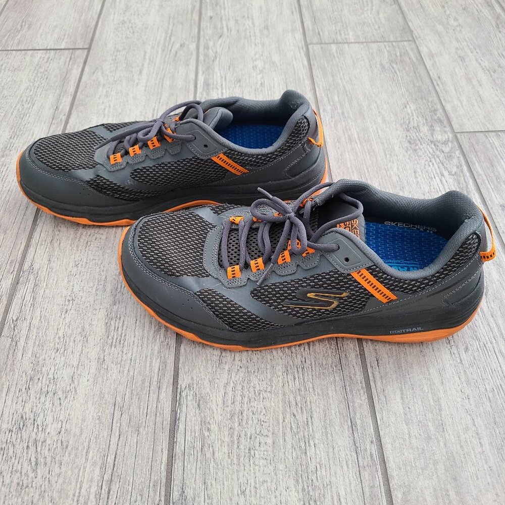 Skechers Men’s GoTrail Water-Repellent Trail Sneakers Gray/Orange Size 10.5